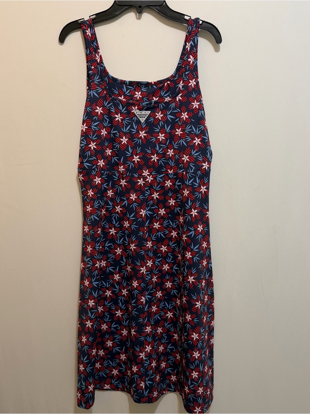 Columbia Sleeveless Navy Floral Midi Dress with Red & White Blossoms